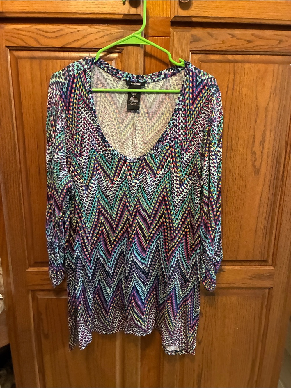 Premise Multicolor Chevron Scoop Neck Tunic in Blue, Purple, Pink & Green XL